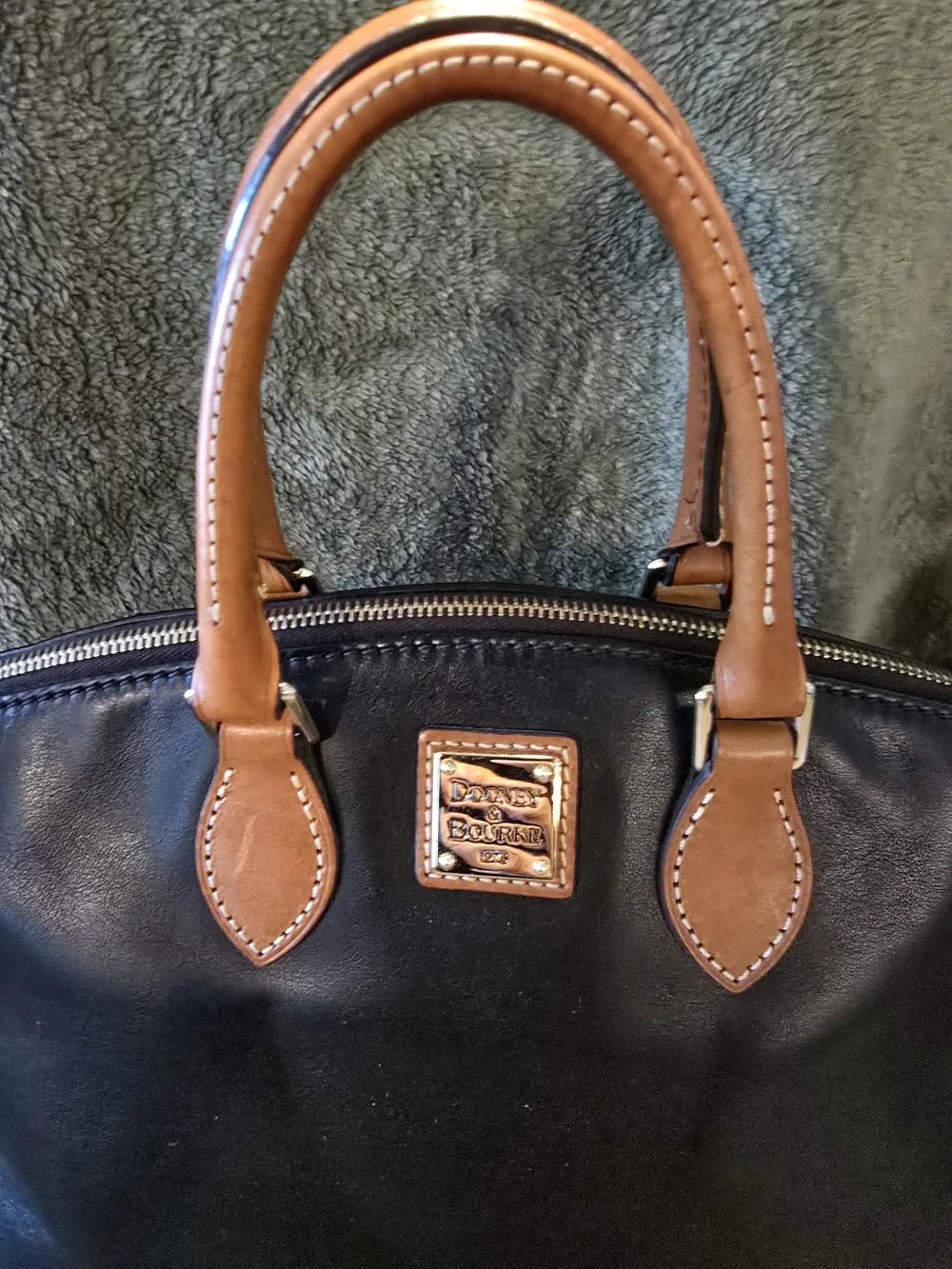 Dooney & Bourke Black Leather Satchel with Tan Trim - Picture 2 of 16